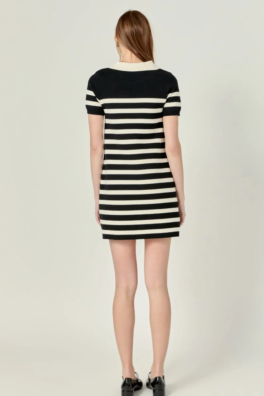 english_factory__stripe_c_2.webp ENGLISH FACTORY Tops*- Stripe Collar Mini Dress BLACK/WHITE