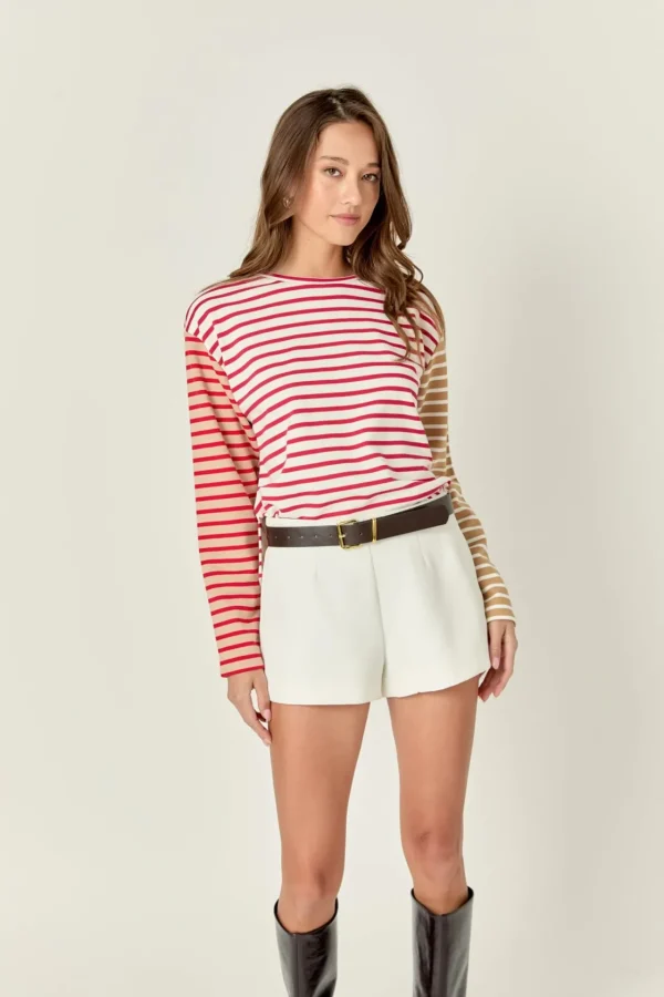 ENGLISH FACTORY Tops*- Stripe Color Block Sweatshirt REDMULTI