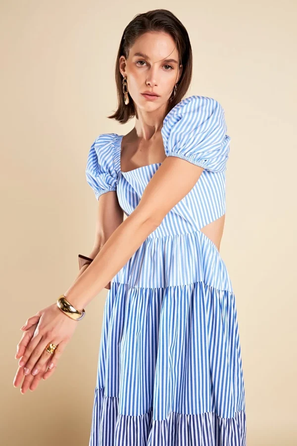 ENGLISH FACTORY Tops*- Stripe Color Block Midi Dress BLUE