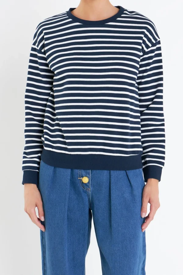 ENGLISH FACTORY Tops*- Stripe Drop Shoulder Sweatshirt NAVY/WHITE