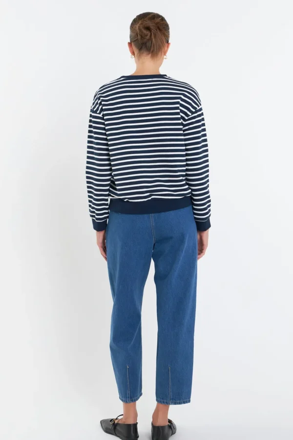 ENGLISH FACTORY Tops*- Stripe Drop Shoulder Sweatshirt NAVY/WHITE