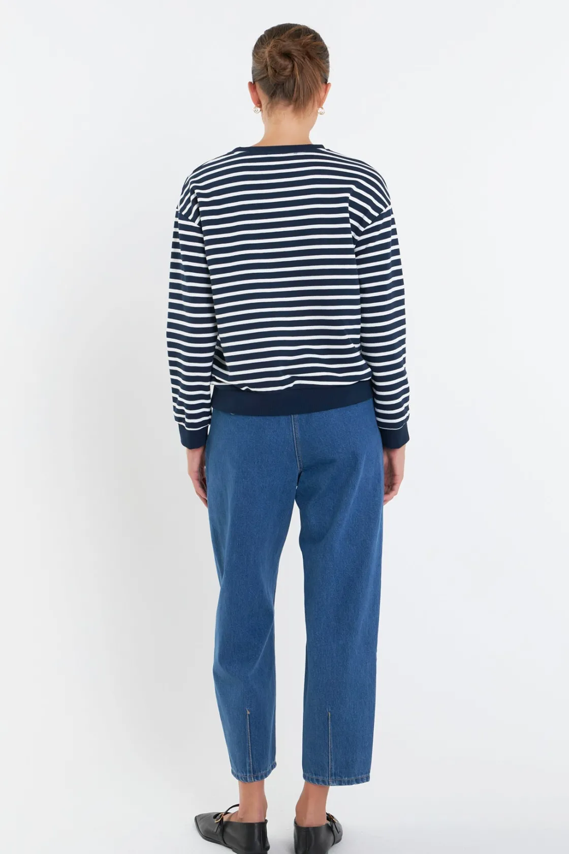 english_factory__stripe_d_2.webp ENGLISH FACTORY Tops*- Stripe Drop Shoulder Sweatshirt NAVY/WHITE