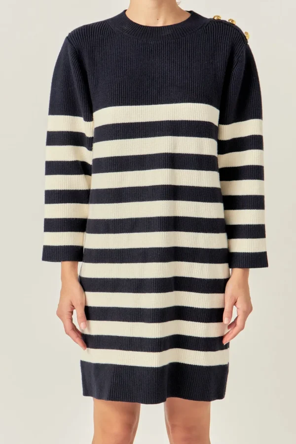 ENGLISH FACTORY Tops*- Stripe Knit Dress NAVY/OFFWHITE