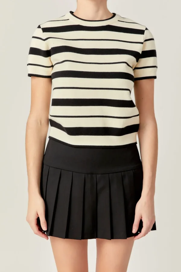 ENGLISH FACTORY Tops*- Stripe Knit WHITE/BLACK