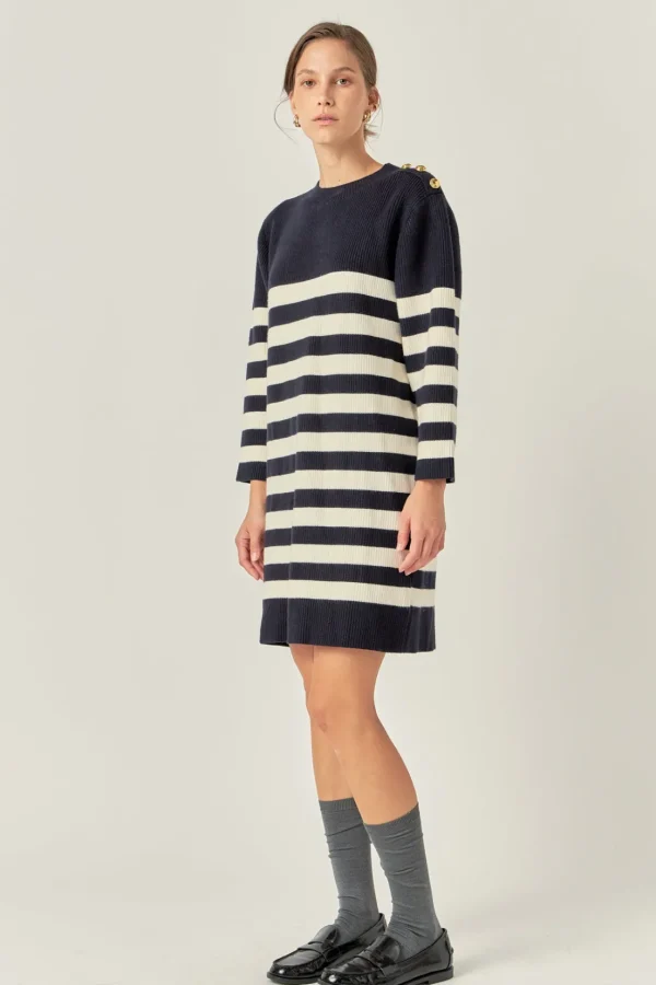 ENGLISH FACTORY Tops*- Stripe Knit Dress NAVY/OFFWHITE