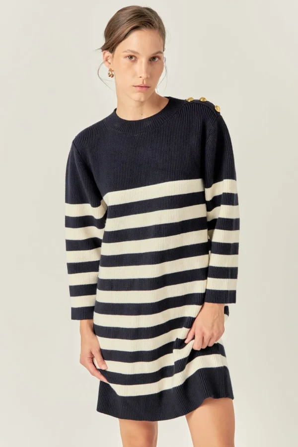 ENGLISH FACTORY Tops*- Stripe Knit Dress NAVY/OFFWHITE