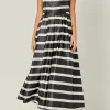 ENGLISH FACTORY Tops*- Stripe Midi Dress BLACK/WHITE
