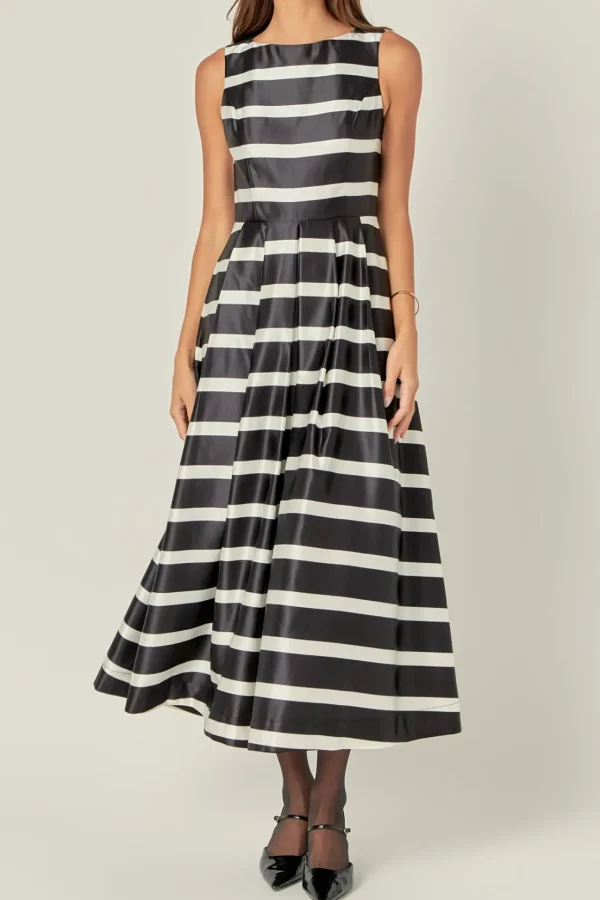 ENGLISH FACTORY Tops*- Stripe Midi Dress BLACK/WHITE