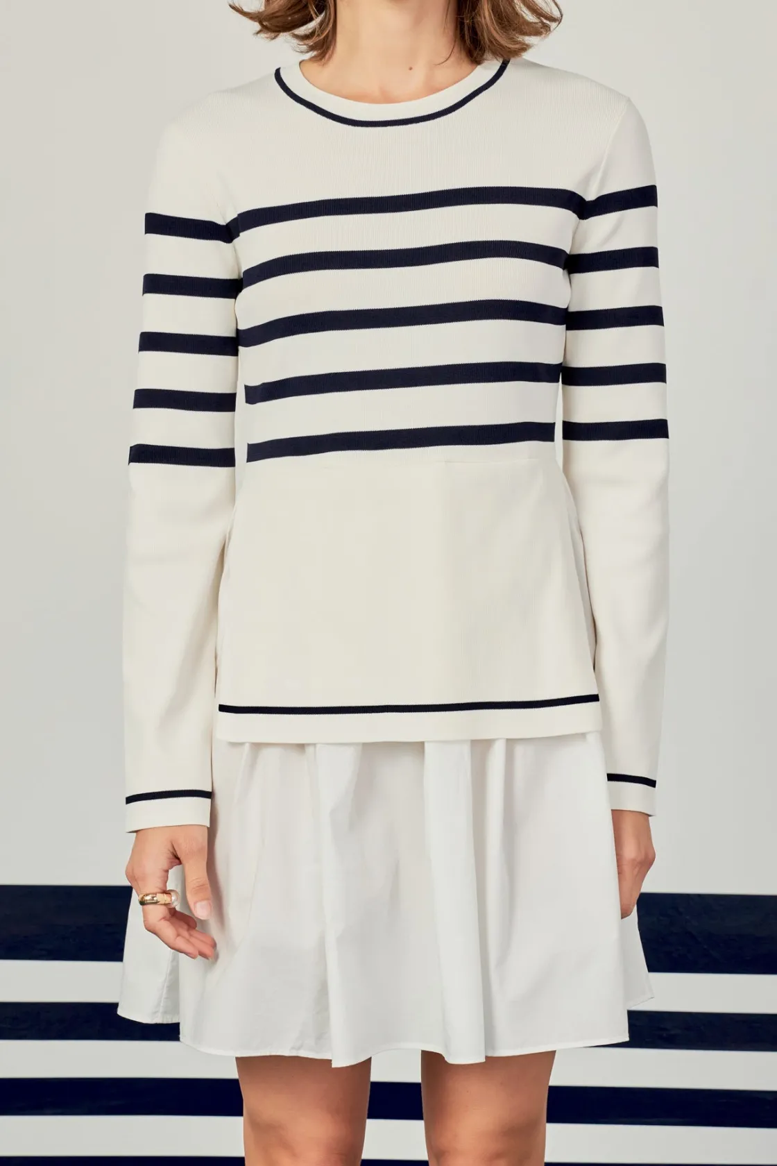 english_factory__stripe_m_0-2.webp ENGLISH FACTORY Tops*- Stripe Mix Media Dress IVORY