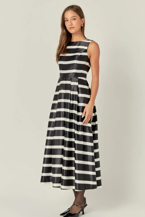 ENGLISH FACTORY Tops*- Stripe Midi Dress BLACK/WHITE