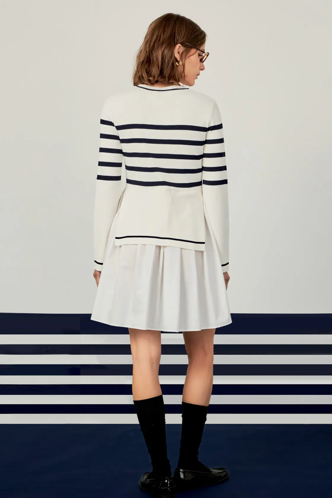 english_factory__stripe_m_2-2.webp ENGLISH FACTORY Tops*- Stripe Mix Media Dress IVORY