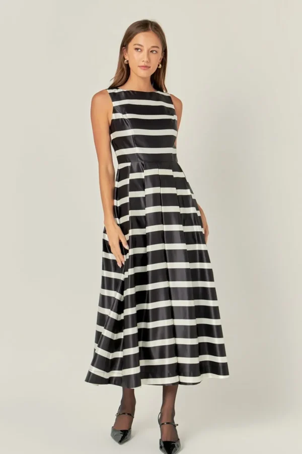 ENGLISH FACTORY Tops*- Stripe Midi Dress BLACK/WHITE
