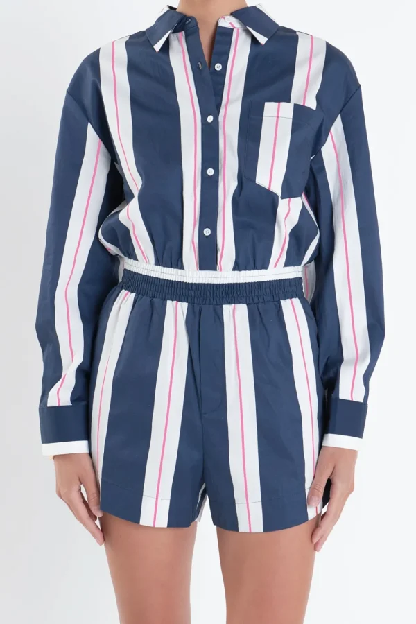 ENGLISH FACTORY Tops*- Stripe Romper NAVY/WHITE