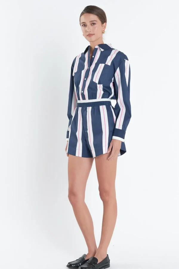 ENGLISH FACTORY Tops*- Stripe Romper NAVY/WHITE