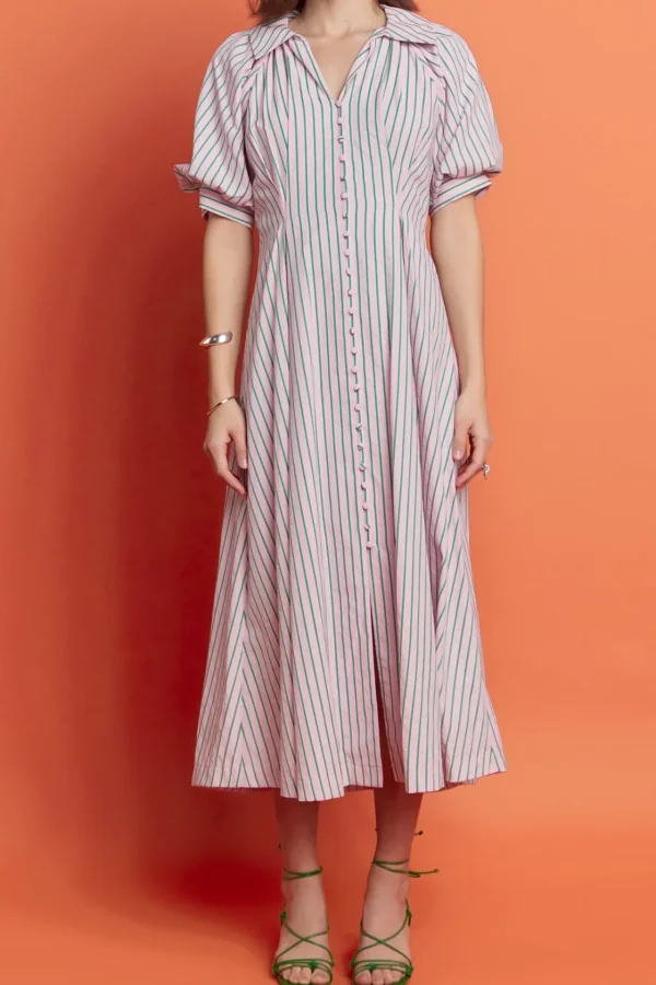ENGLISH FACTORY Tops*- Stripe Shirt Midi Dress PINK/GREEN