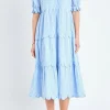 ENGLISH FACTORY Tops*- Stripe Scallop Edge Midi Dress BLUESTRIPE