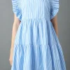 ENGLISH FACTORY Tops*- Stripe Square Neckline Mini Dress BLUESTRIPE