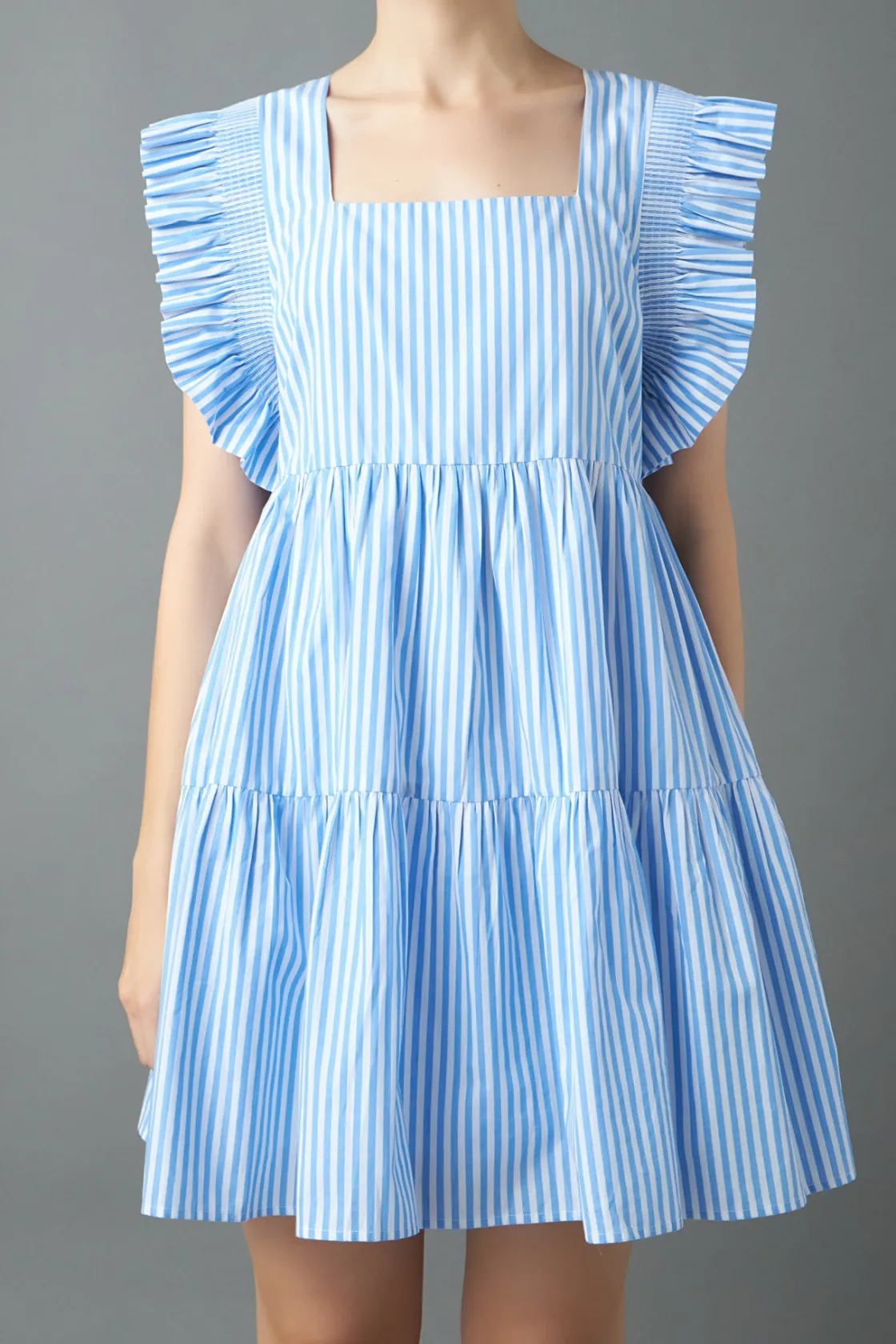 english_factory__stripe_s_0-2.webp ENGLISH FACTORY Tops*- Stripe Square Neckline Mini Dress BLUESTRIPE
