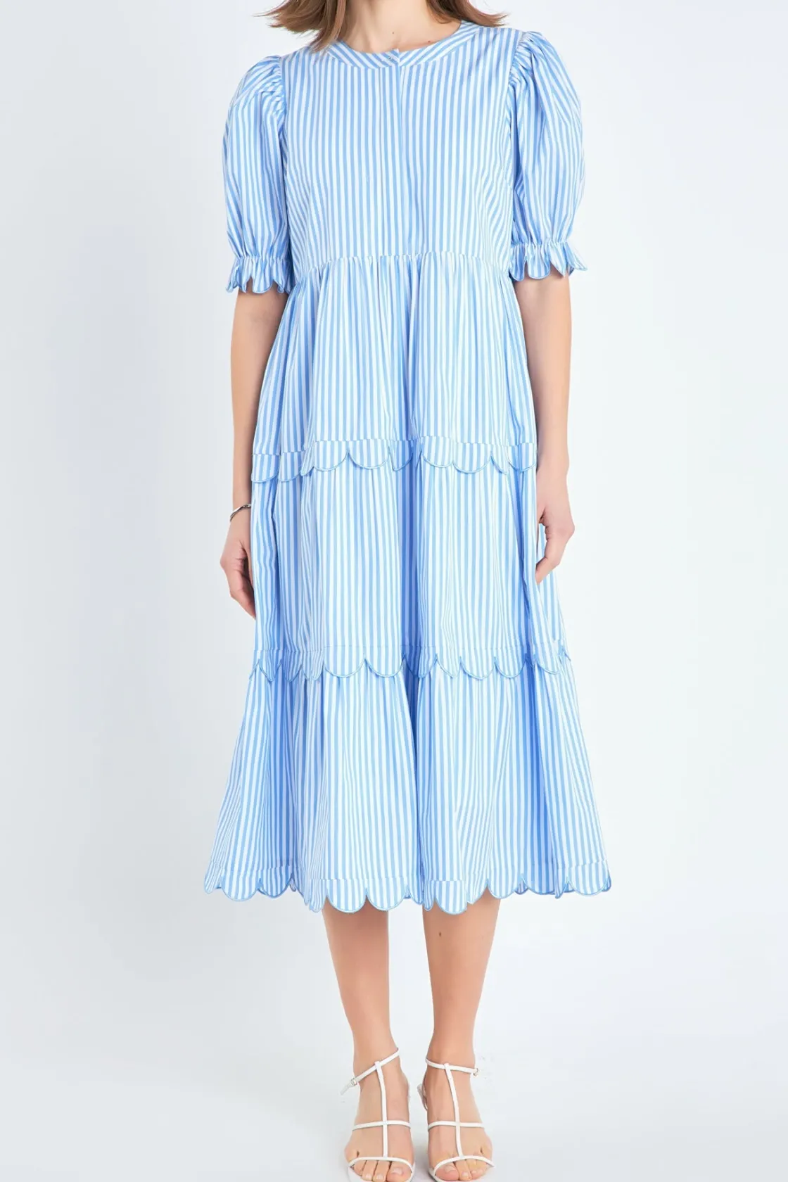 english_factory__stripe_s_0.webp ENGLISH FACTORY Tops*- Stripe Scallop Edge Midi Dress BLUESTRIPE