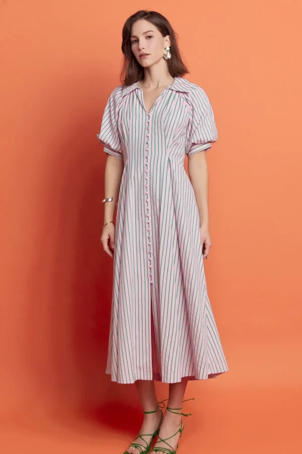 ENGLISH FACTORY Tops*- Stripe Shirt Midi Dress PINK/GREEN