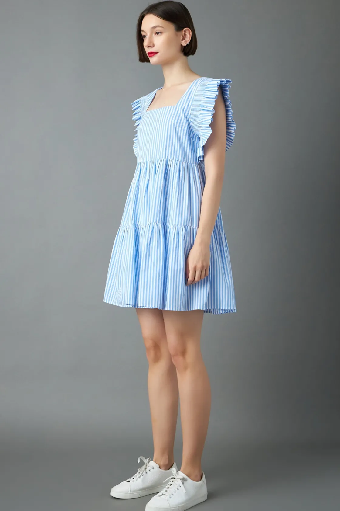 english_factory__stripe_s_1-2.webp ENGLISH FACTORY Tops*- Stripe Square Neckline Mini Dress BLUESTRIPE
