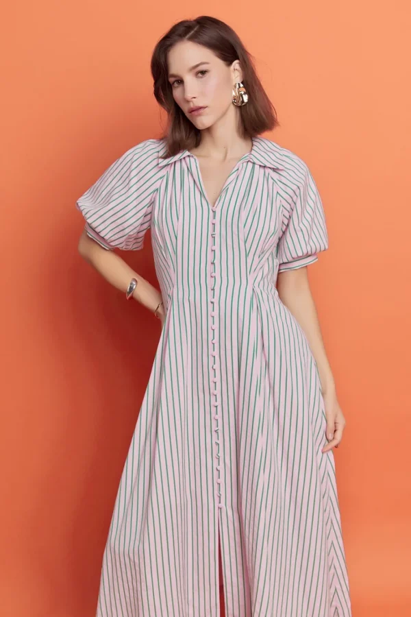 ENGLISH FACTORY Tops*- Stripe Shirt Midi Dress PINK/GREEN