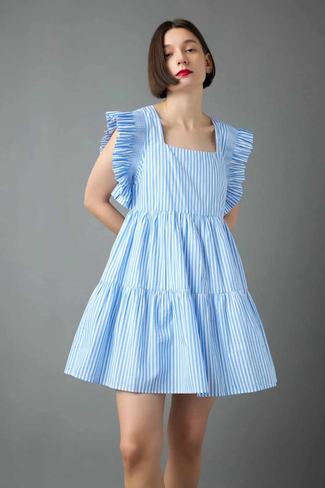 english_factory__stripe_s_3-2.webp ENGLISH FACTORY Tops*- Stripe Square Neckline Mini Dress BLUESTRIPE