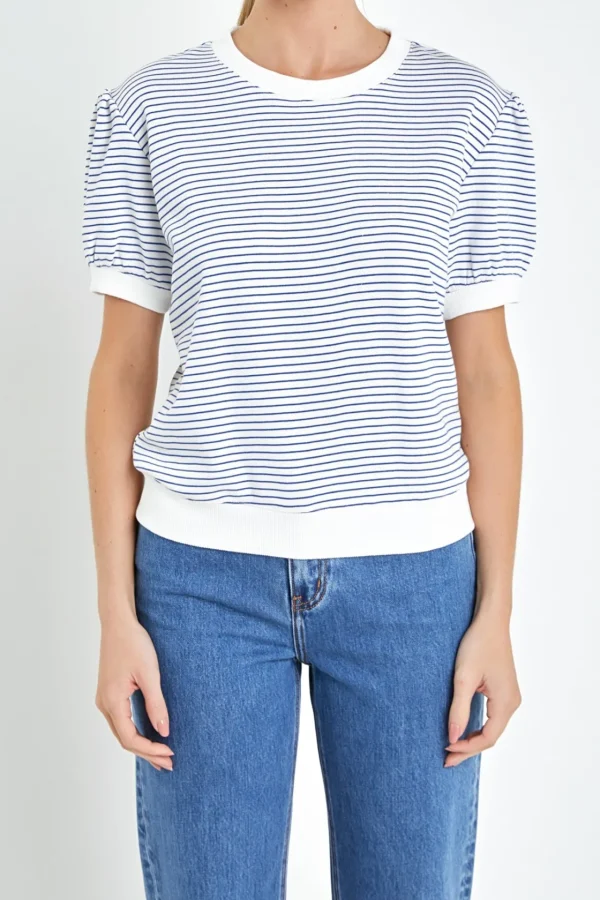 ENGLISH FACTORY Tops*- Stripe Terry Puff Sleeve Sweatshirt