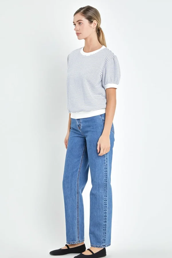 ENGLISH FACTORY Tops*- Stripe Terry Puff Sleeve Sweatshirt