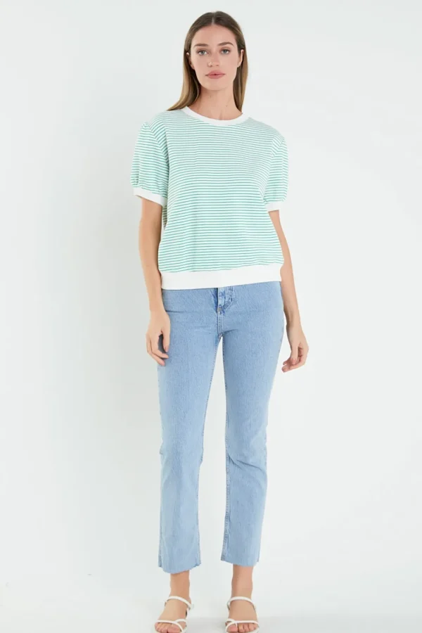 ENGLISH FACTORY Tops*- Stripe Terry Puff Sleeve Sweatshirt