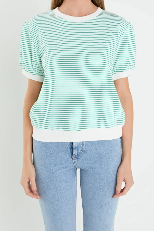ENGLISH FACTORY Tops*- Stripe Terry Puff Sleeve Sweatshirt