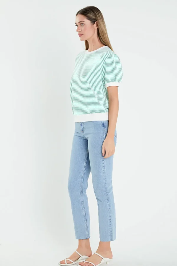 ENGLISH FACTORY Tops*- Stripe Terry Puff Sleeve Sweatshirt
