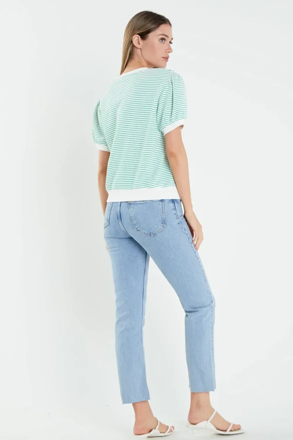 ENGLISH FACTORY Tops*- Stripe Terry Puff Sleeve Sweatshirt