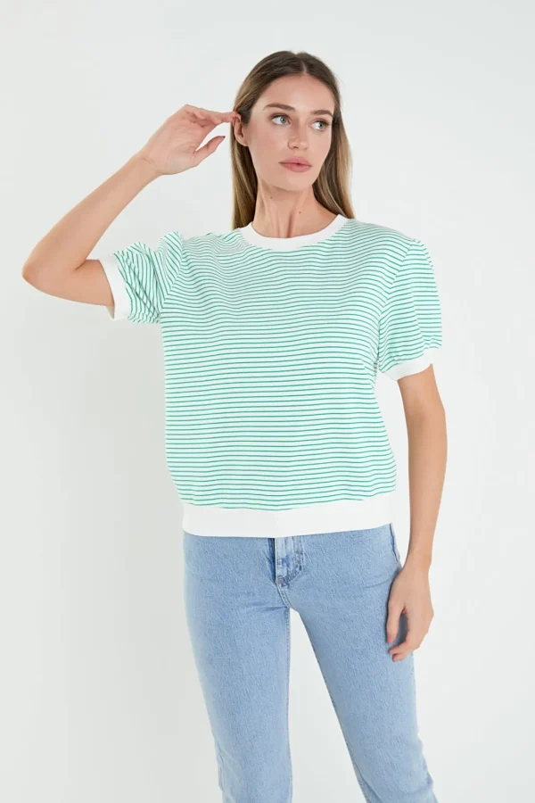 ENGLISH FACTORY Tops*- Stripe Terry Puff Sleeve Sweatshirt