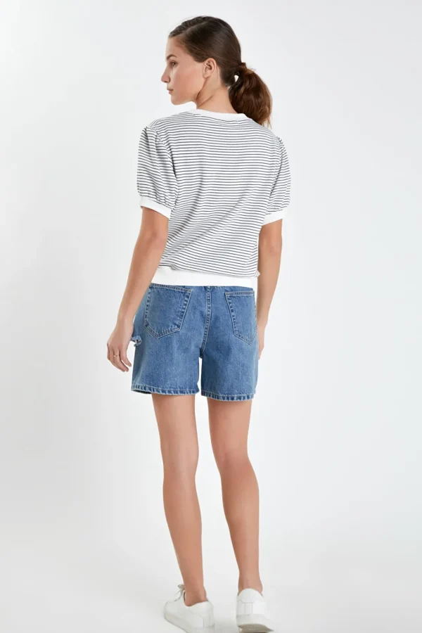 ENGLISH FACTORY Tops*- Stripe Terry Puff Sleeve Sweatshirt