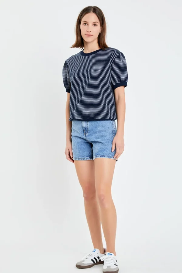 ENGLISH FACTORY Tops*- Stripe Terry Puff Sleeve Sweatshirt