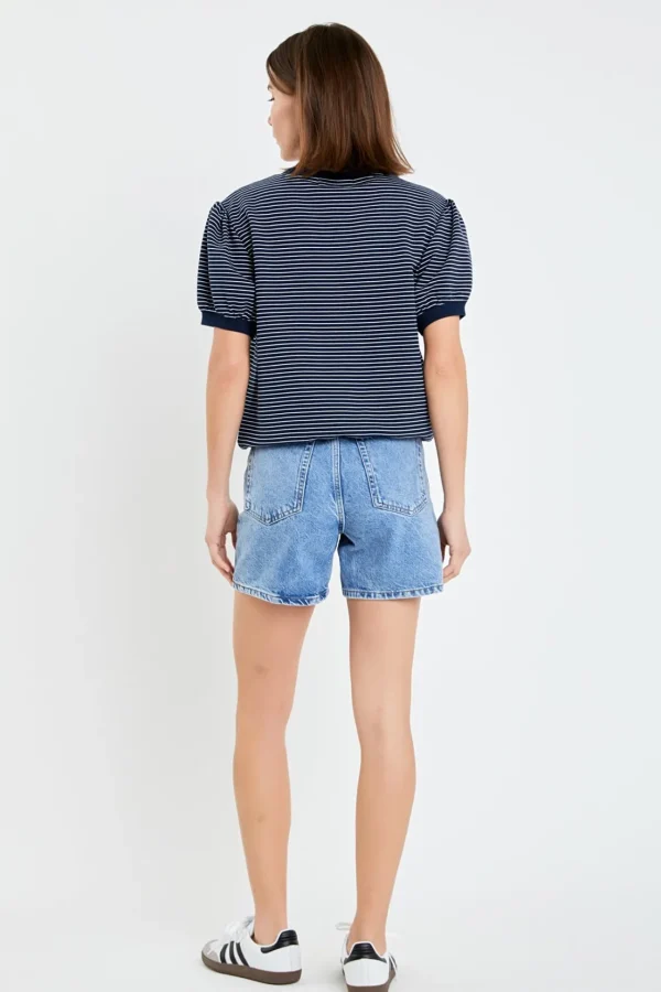 ENGLISH FACTORY Tops*- Stripe Terry Puff Sleeve Sweatshirt