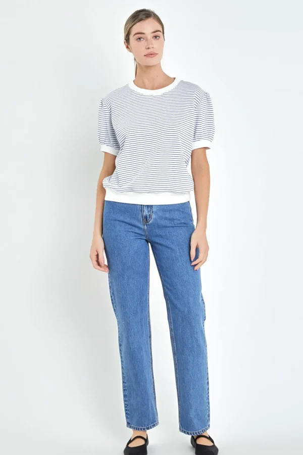 ENGLISH FACTORY Tops*- Stripe Terry Puff Sleeve Sweatshirt