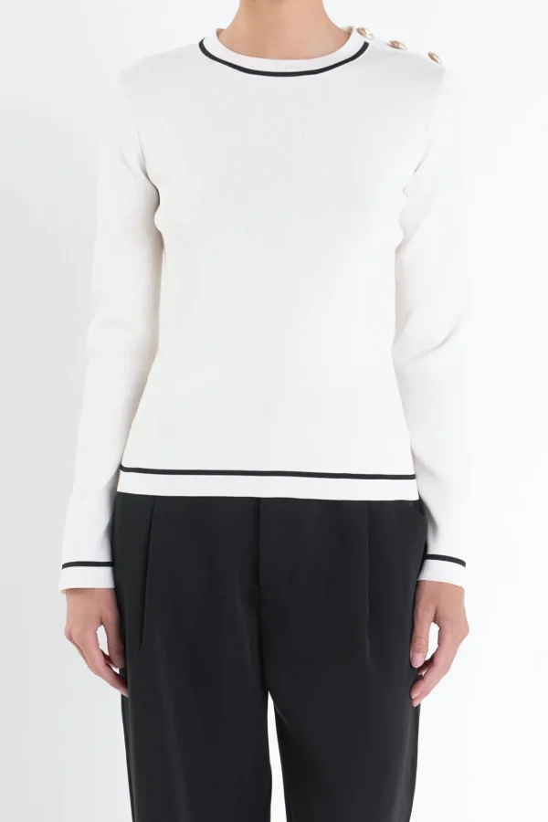 ENGLISH FACTORY Tops*- Striped Knit Top OFFWHITE/BLACK