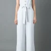 ENGLISH FACTORY Tops | One Pieces*- Striped Linen Jumpsuit with Wooden Buttons WHITE