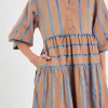 ENGLISH FACTORY Tops*- Striped Collared Midi Dress BROWNMULTI