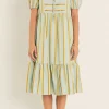 ENGLISH FACTORY Tops*- Striped Blouson Maxi Dress SAGEMULTI