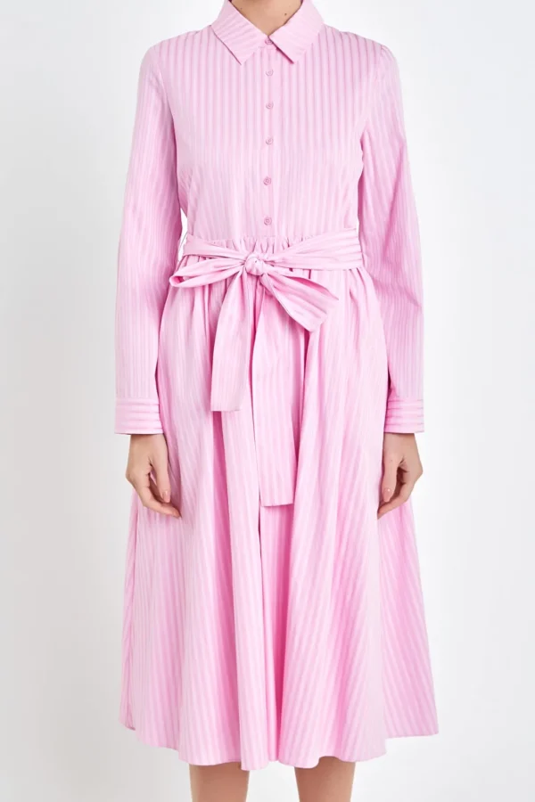 ENGLISH FACTORY Tops*- Striped Shirt Maxi Dress PINK