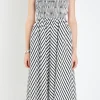 ENGLISH FACTORY Tops*- Striped Smocked Dress WHITE/BLACK