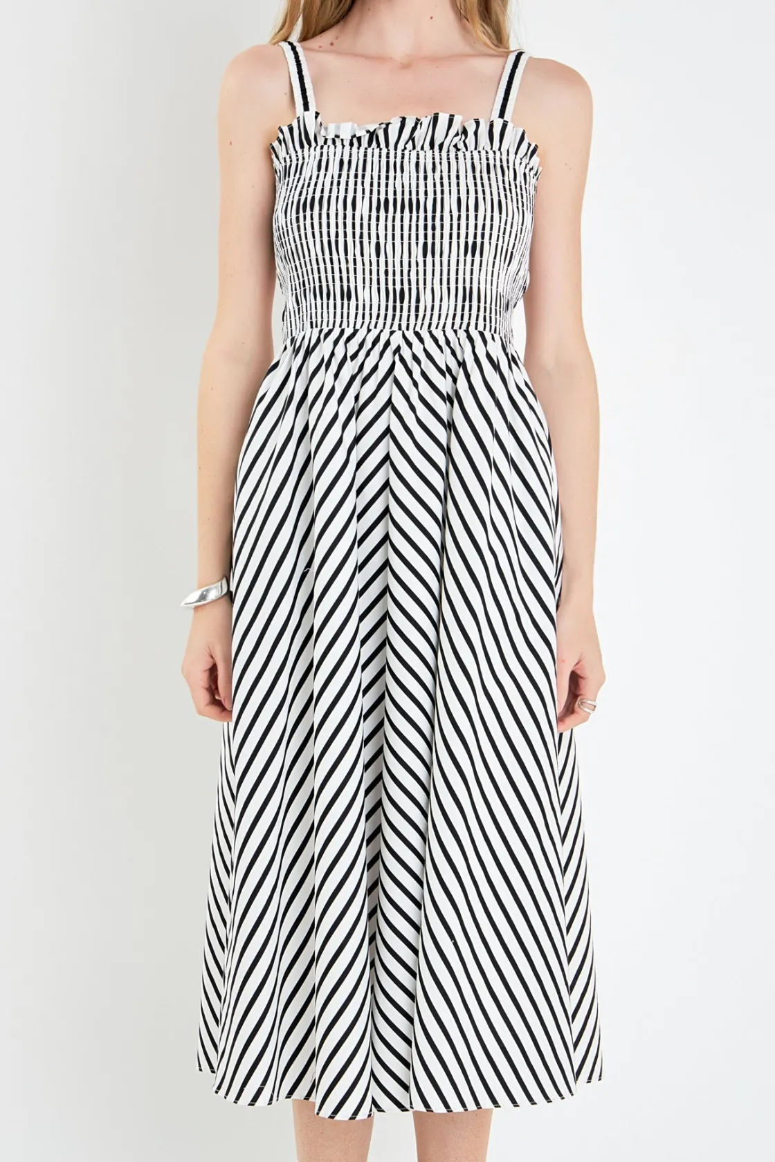 english_factory__striped__0-16.webp ENGLISH FACTORY Tops*- Striped Smocked Dress WHITE/BLACK
