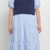 ENGLISH FACTORY Tops*- Striped Mixed Media Maxi Dress