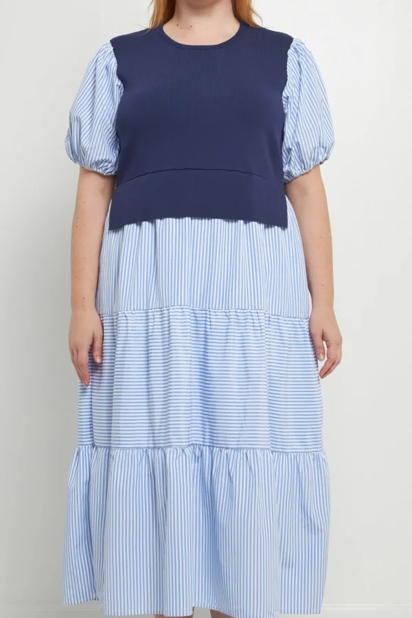 ENGLISH FACTORY Tops*- Striped Mixed Media Maxi Dress