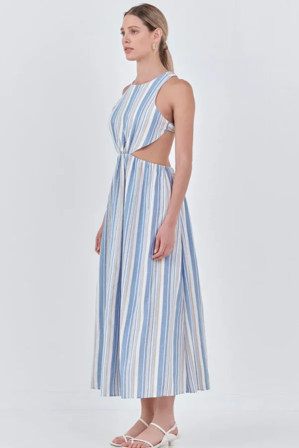 ENGLISH FACTORY Tops*- Striped Cut out Maxi Dress- Sold Out BLUE/TAN