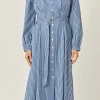 ENGLISH FACTORY Tops*- Striped Shirt Midi Dress NAVY