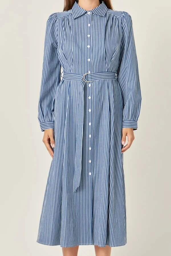 ENGLISH FACTORY Tops*- Striped Shirt Midi Dress NAVY